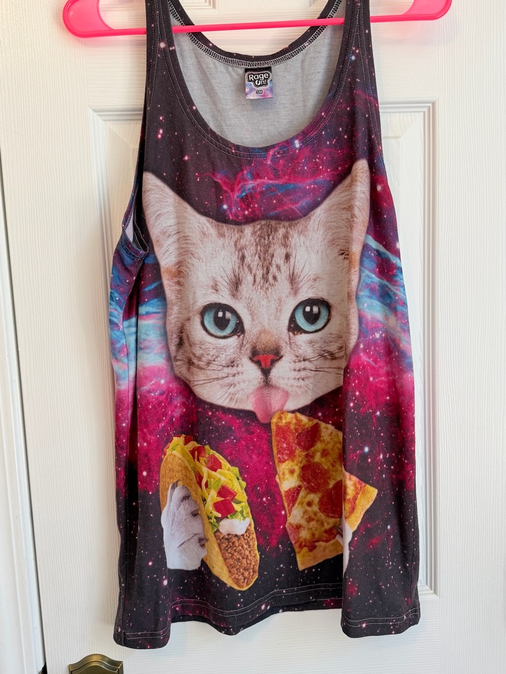 Galaxy Cat Graphic Tank with Pizza & Taco Print